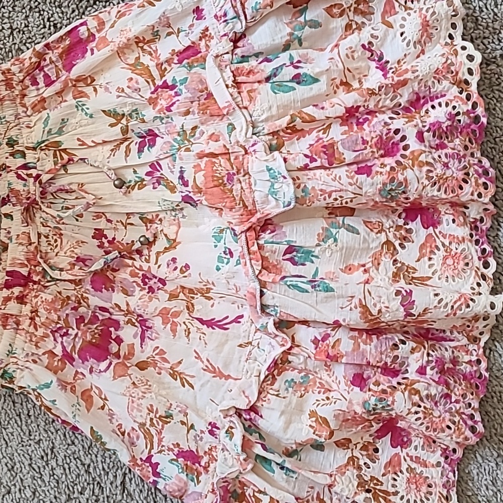 Cotton Watercolor Floral Flutter Mini Skirt - Picture 6 of 14